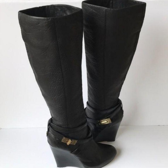 BCBGMAXAZRIA Ma-Remy Knee High Black Lamb Leather Wedge Boots Size 8.5 - Picture 16 of 16